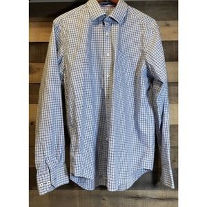 Bugatchi Uomo Mens Size Medium Blue Check Dress Shirt Long Sleeve Normal Cuff